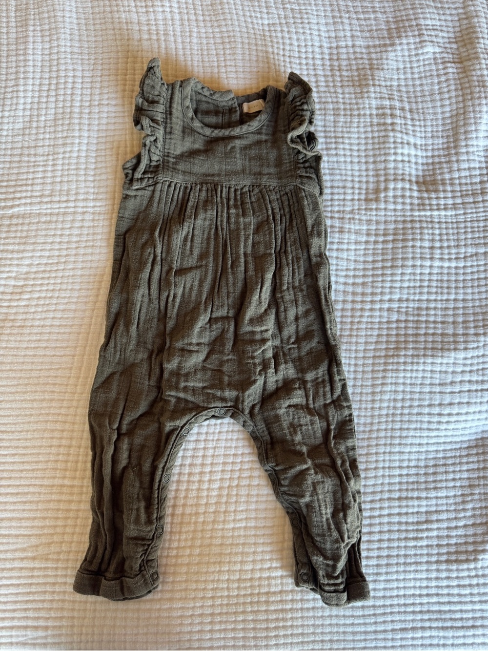 Jamie Kay Soft Olive Ruffle Strap Baby Romper